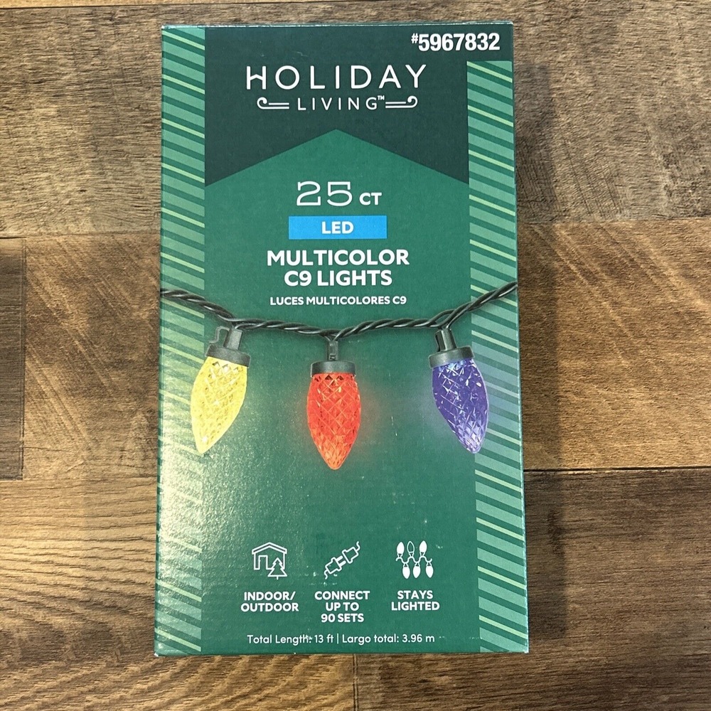 Holiday Living 25 Count LED Multicolor C9 Lights 12 Ft‎ Light Length Brand New
